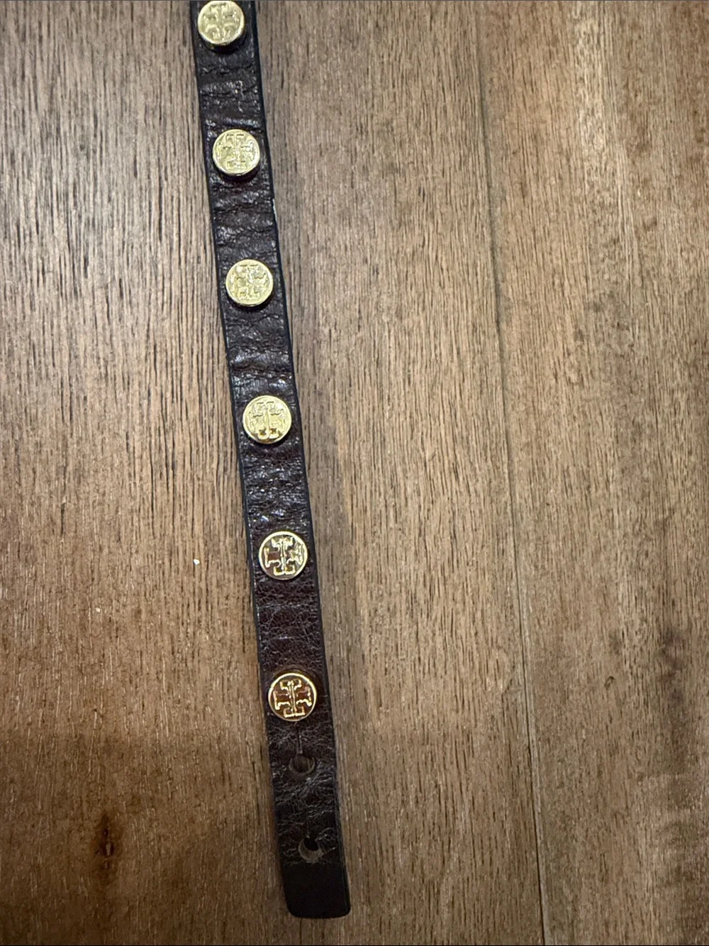 Tory Burch Black Leather Double-Wrap Bracelet with Gold Logo Studs